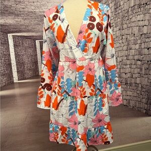 Floral Print Wrap Dress - Multicolor